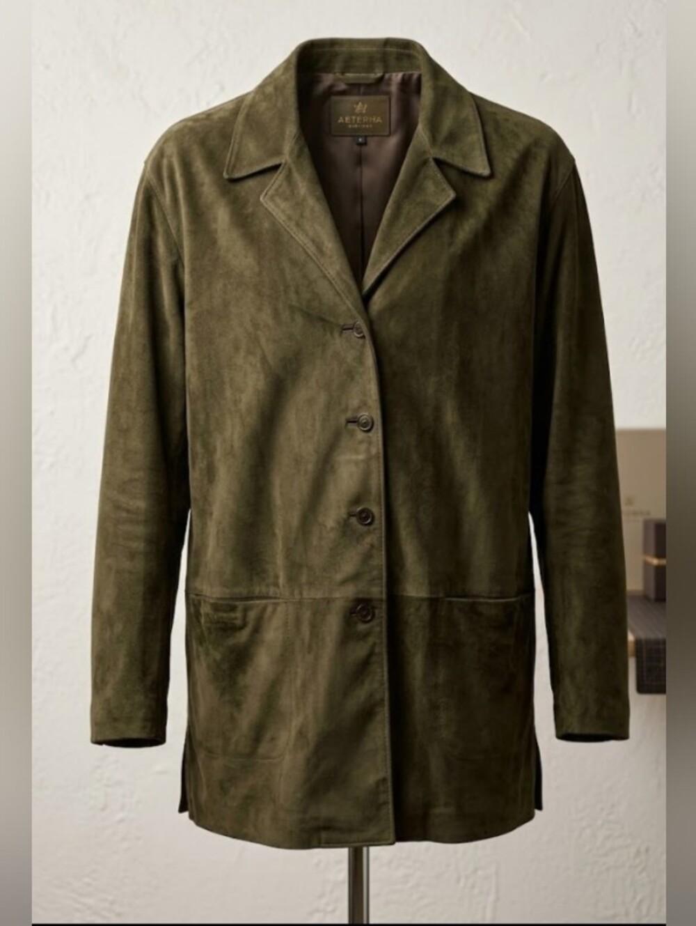 DANIER Women's Olive Green Suede Trench Coat (Sz M) Classic Lux Fall Minimalist